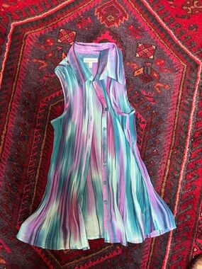 Fashion Bug Sleeveless Button-Front Top in Teal, Purple, Aqua